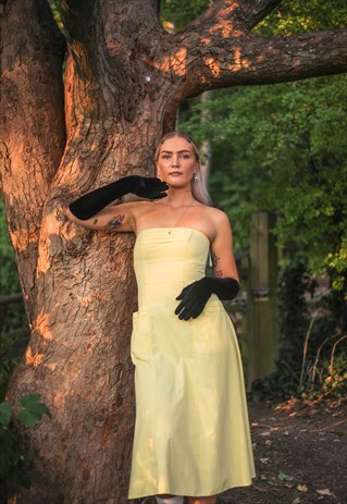 VINTAGE 90'S BANDEAU YELLOW MIDI DRESS