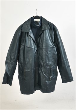 Vintage 00s real leather Mac coat in black