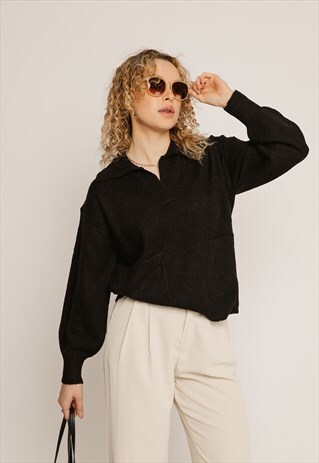 EVERLY BLACK SWEATER WITH POCKETS