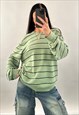 UNISEX VINTAGE NAUTICA GREEN STRIPED V NECK SWEATER JUMPER