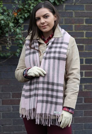 VINTAGE CASHMERE CHECKED SCARF PINK-AS155