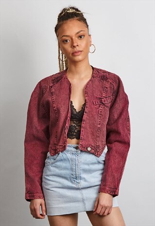 VINTAGE 80'S BURGUNDY ACID WASH PURPLE DENIM JACKET