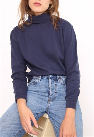 VINTAGE 90S NAVY POLO HIGH TURTLE ROLL NECK TOP