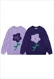 FLOWER PRINT SWEATER CABLE KNITTED FLORAL JUMPER SKATER TOP