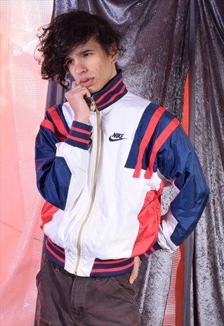 VINTAGE NIKE WHITE, BLUE AND RED TRACK JACKET