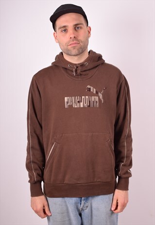 PUMA MENS VINTAGE HOODIE JUMPER MEDIUM BROWN 90S