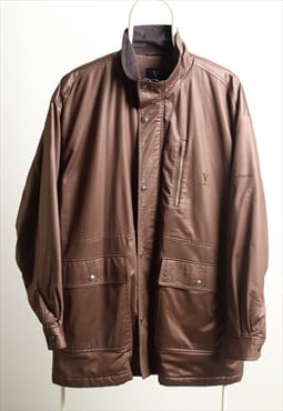 Carlo Valentino Vintage Leather effect Longline Jacket Brown