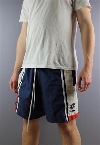 VINTAGE LOTTO SHORTS IN NAVY WITH POCKETS, EMBROIDERED LOGO