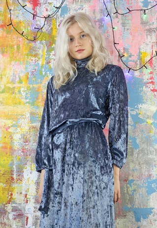 MIDI DRESS IN SILVERY BLUE VELVET