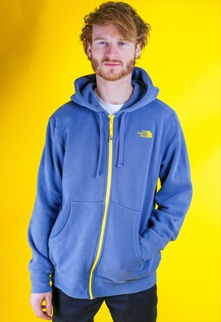 BLUE AND YELLOW NORTH FACE LOGO HOODIE JUMPER