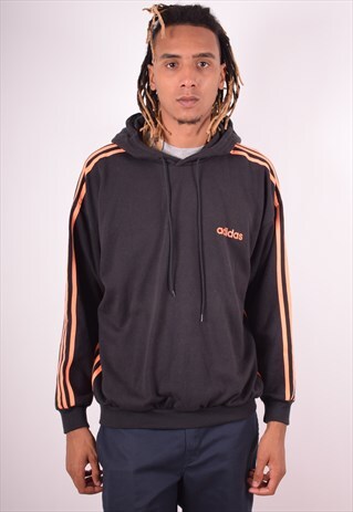 ADIDAS MENS VINTAGE HOODIE JUMPER XL BLACK 90S