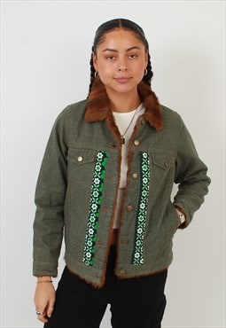 Women's Denim & Co Green Sherpa Reworked Jacket