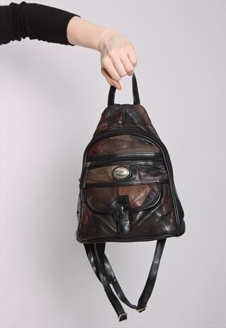 VINTAGE 90S PATCHWORK LEATHER TRIANGLE BACKPACK RUCKSACK