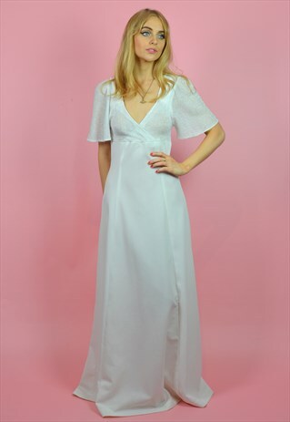 VINTAGE 70S WHITE & SILVER EPHEMERAL BOHEMIAN WEDDING DRESS