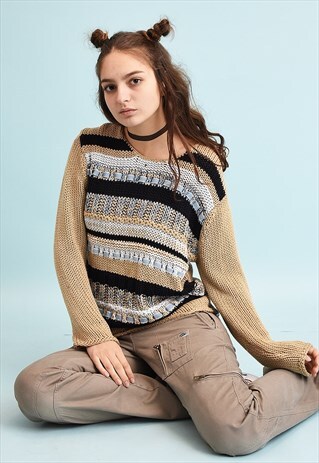 Y2K STRIPED JAZZY CABLE KNIT NEUTRAL JUMPER