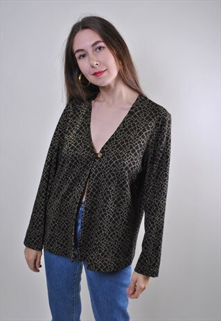 VINTAGE WOMAN BLACK PATTERN CASUAL BLOUSE FOR WORK