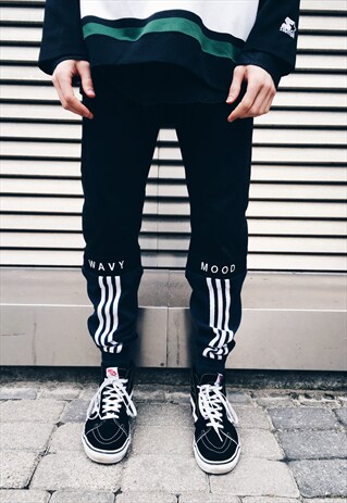 REWORKED VINTAGE 90S BLACK LEVIS X ADIDAS EMBROIDERED PANTS