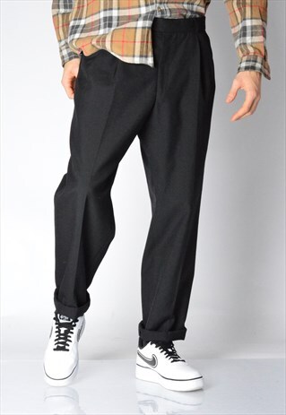 VINTAGE 90S BLACK MINIMALIST WOOL BLEND PANTS