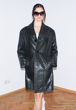 Vintage 90s heavy matrix leather coat in black