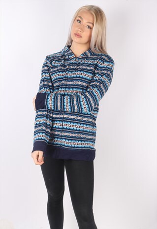 VINTAGE STRIPED FLEECE HOODIE JUMPER SWEATER CRAZY PATTERNED