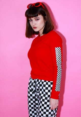 CHECK MATE RED LONG SLEEVE T SHIRT