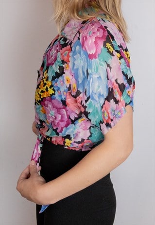 Sheer floral crop shirt