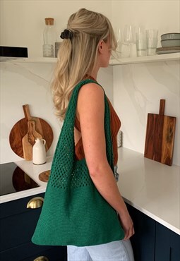 Green Handmade Knitted Crochet Shoulder Bag