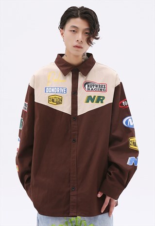 MOTOCROSS LONG SLEEVE SHIRT LOGO TOP IN BROWN WHITE