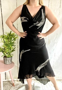 Vintage Black Beaded Strappy 90's Occasion Dress