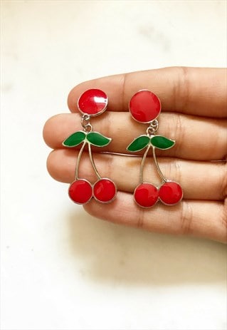FUN CHERRY POP ENAMEL EARRINGS