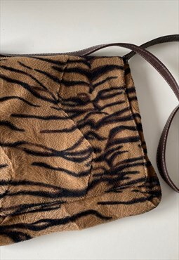 Vintage Y2K Furry Tiger Animal Print Crossbody Bag