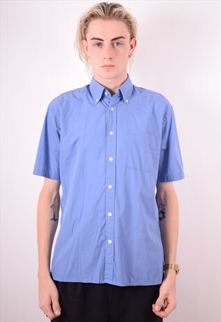 YVES SAINT LAURENT MENS VINTAGE SHIRT MEDIUM BLUE 90S