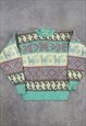 VINTAGE KNITTED JUMPER ABSTRACT DUCK PATTERNED KNIT SWEATER