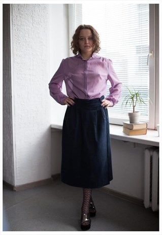 VINTAGE 80'S MIDI NAVY CORDUROY SKIRT