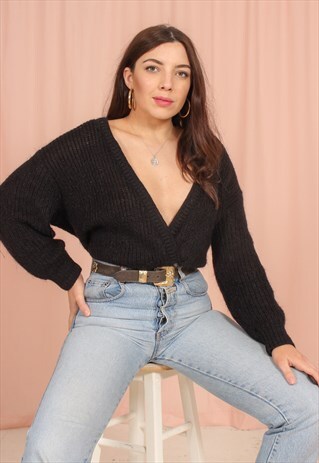 VINTAGE 80S WRAP CARDIGAN IN BLACK