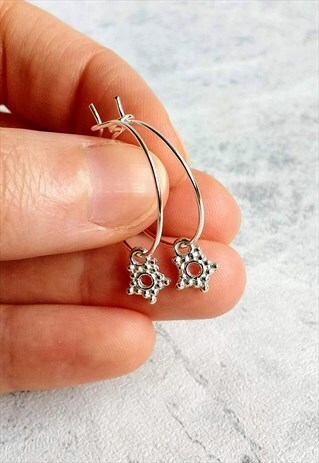 TINY ANTIQUE-STYLE STAR HOOP EARRINGS