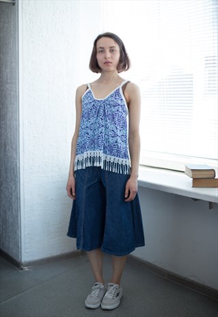 VINTAGE 80'S PATTERNED BLUE/PURPLE TOP