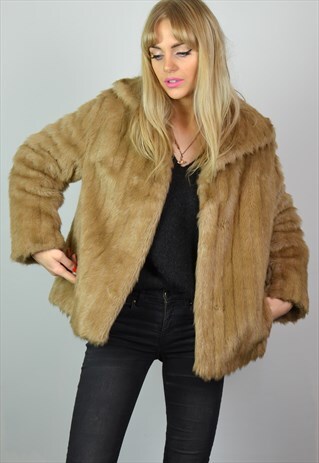 VINTAGE 60S LIGHT BROWN / BLONDE FAUX FUR CROPPED JACKET