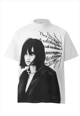 Punk rocker t-shirt Goth girl tee grunge art top in white