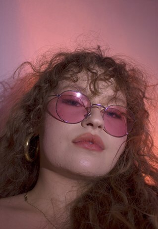 PINK ROUND RETRO FRAME UNISEX SUNGLASSES
