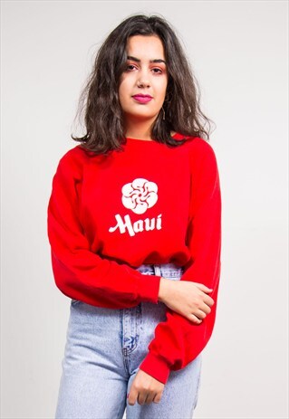 VINTAGE 90'S RED MAUI HAWAII RED SWEATSHIRT JUMPER
