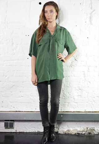VINTAGE SUMMER BLOUSE LOOSE SHIRT GREEN OVERSIZE WOMEN