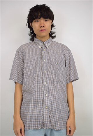 VINTAGE 90S LACOSTE BLUE CHECK SHORT SLEEVE SHIRT