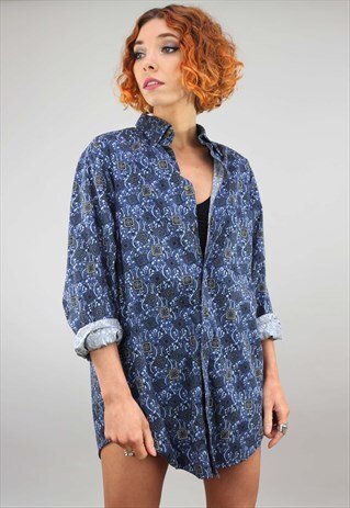VINTAGE 80S 90S OVERSIZED LONG SLEEVE PATTERNED SHIRT