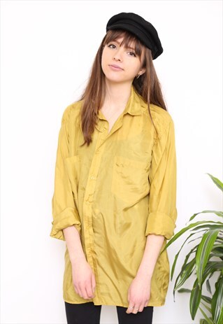 VINTAGE 90S YELLOW SILK OVERSIZED BLOUSE SHIRT