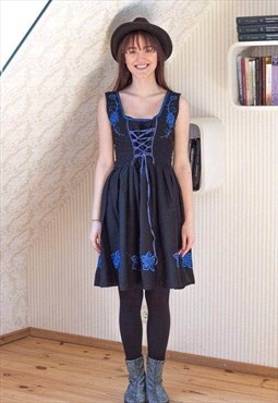 Black cotton dress with blue embroideries