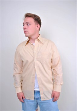 Vintage man beige minimalist long sleeve shirt for work