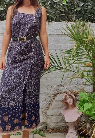 VINTAGE NAVY FLORAL MAXI DRESS