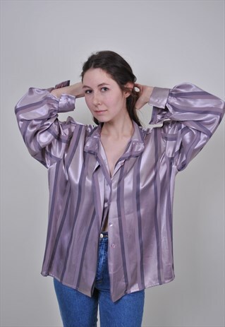 VINTAGE STRIPED PURPLE BLOUSE, 70S EVENING SHIRT