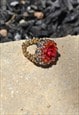 Handmade ring,multi color beaded/retro pink rose ring